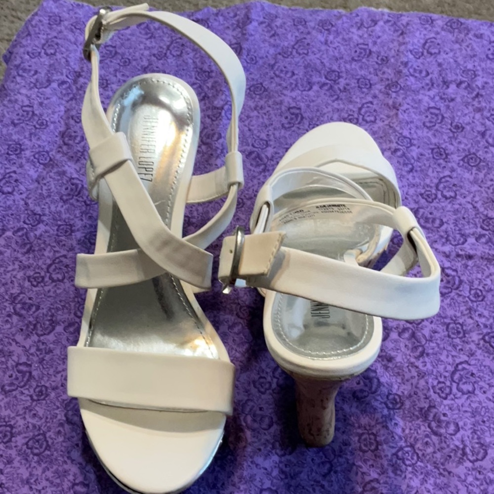 Jennifer Lopez White Strappy Heels